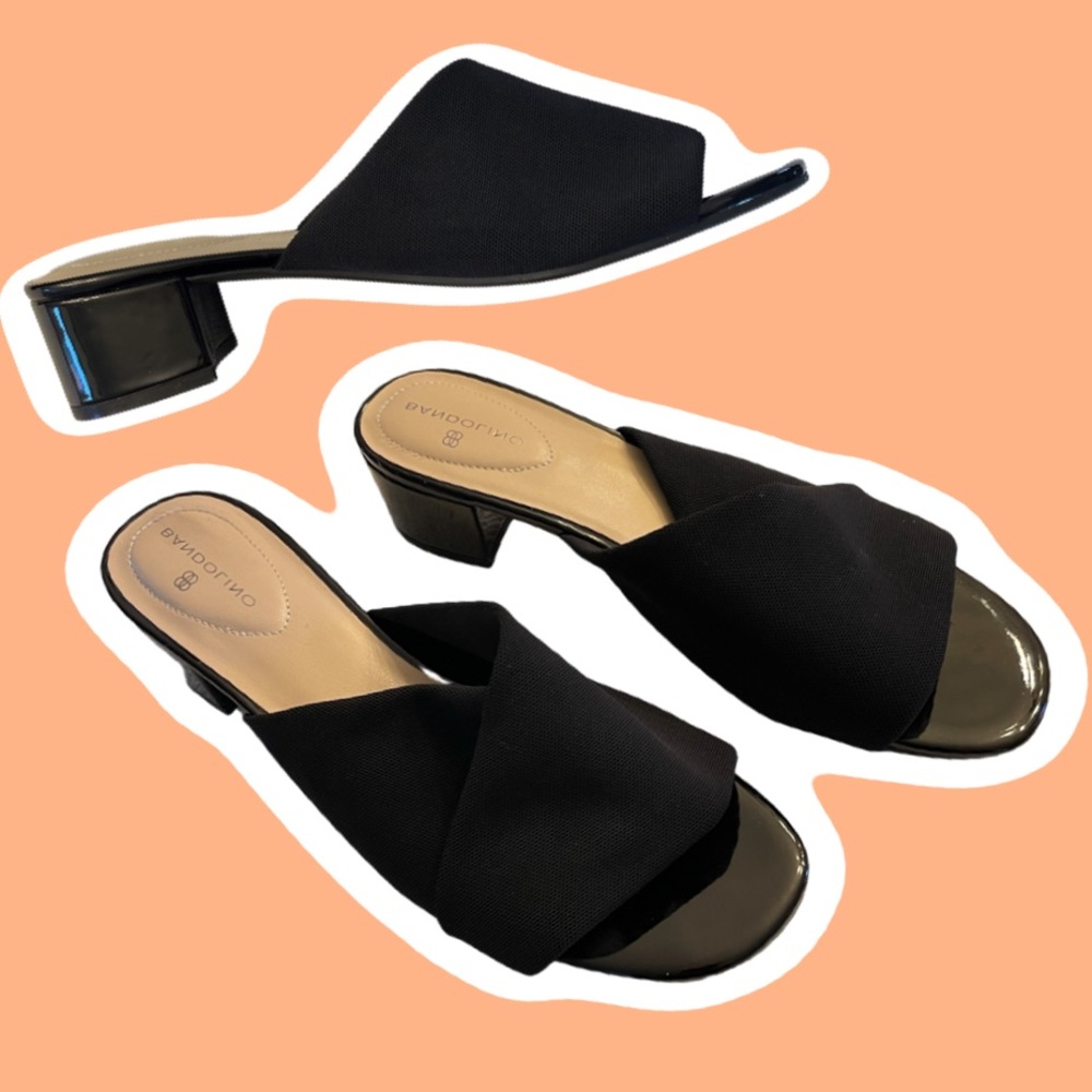 BANDOLINO black sandal slip on kitten heels